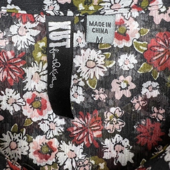Kut From The Kloth Sheer Black Floral Long Sleeve Button Up Shirt Sz M - Picture 6 of 10
